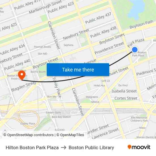 Hilton Boston Park Plaza to Boston Public Library map