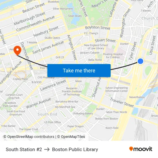 South Station #2 to Boston Public Library map