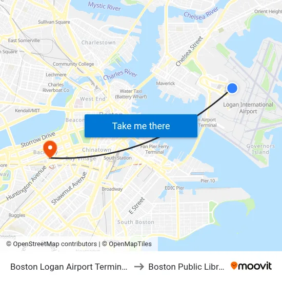 Boston Logan Airport Terminal C to Boston Public Library map