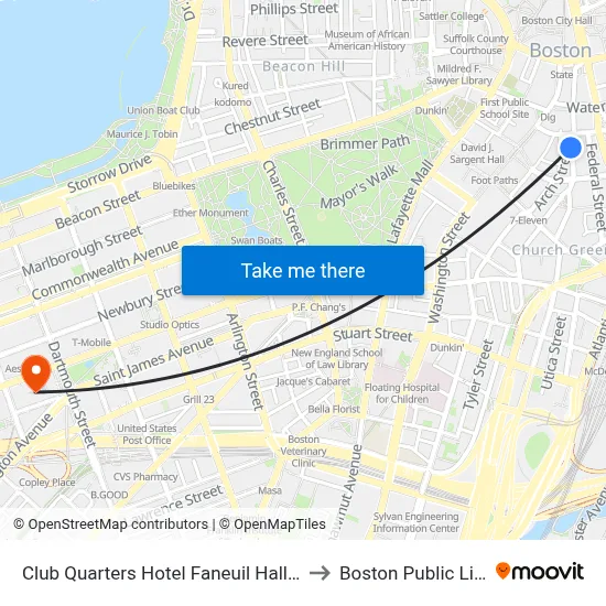 Club Quarters Hotel Faneuil Hall, Boston to Boston Public Library map