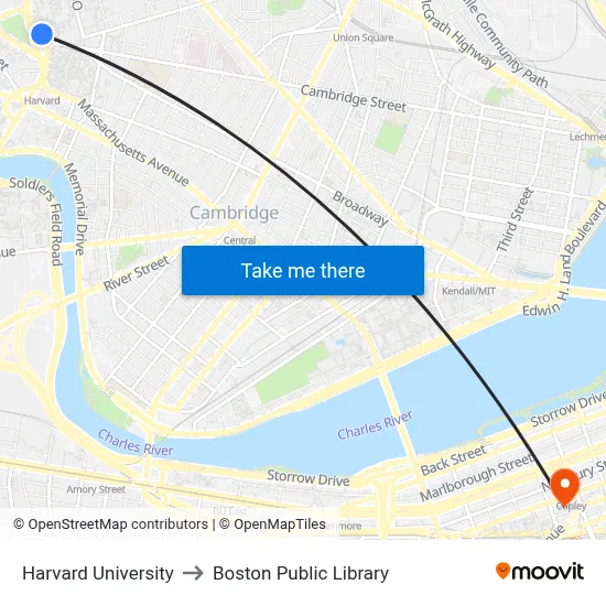 Harvard University to Boston Public Library map