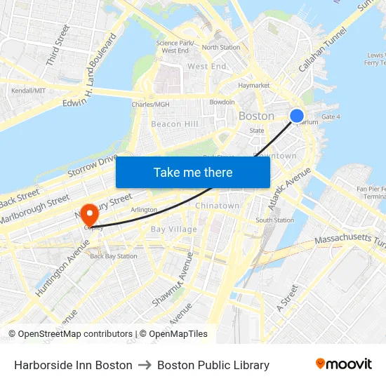 Harborside Inn Boston, 185 State St to Boston Public Library map