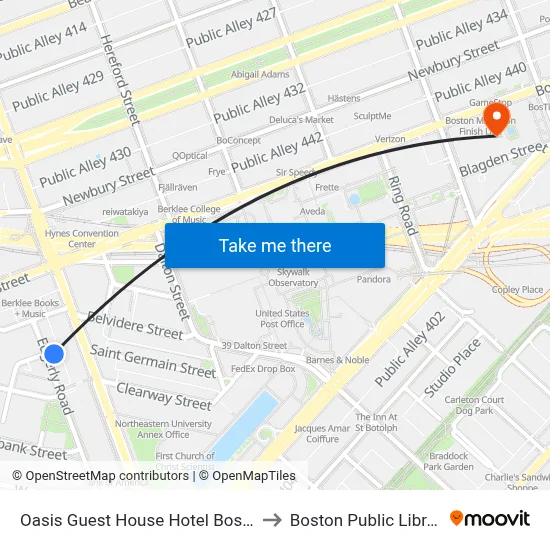 Oasis Guest House Hotel Boston, 22 Edgerly Rd to Boston Public Library map