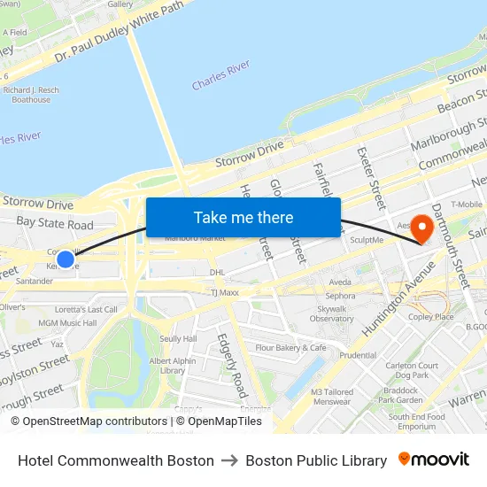 Hotel Commonwealth Boston to Boston Public Library map