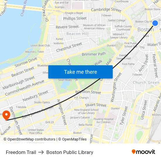 Freedom Trail to Boston Public Library map