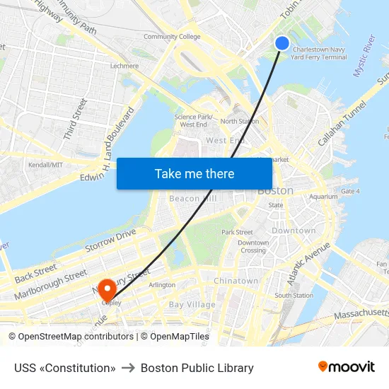 USS «Constitution» to Boston Public Library map