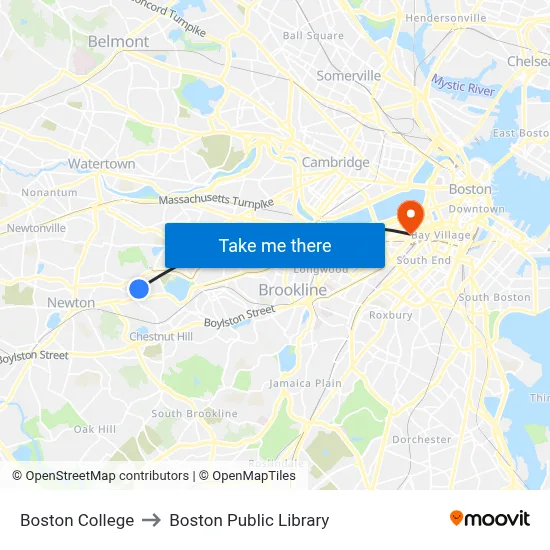 Boston College to Boston Public Library map