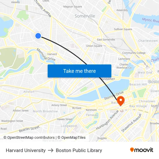Harvard University to Boston Public Library map