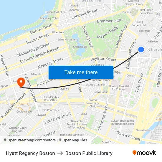 Hyatt Regency Boston to Boston Public Library map