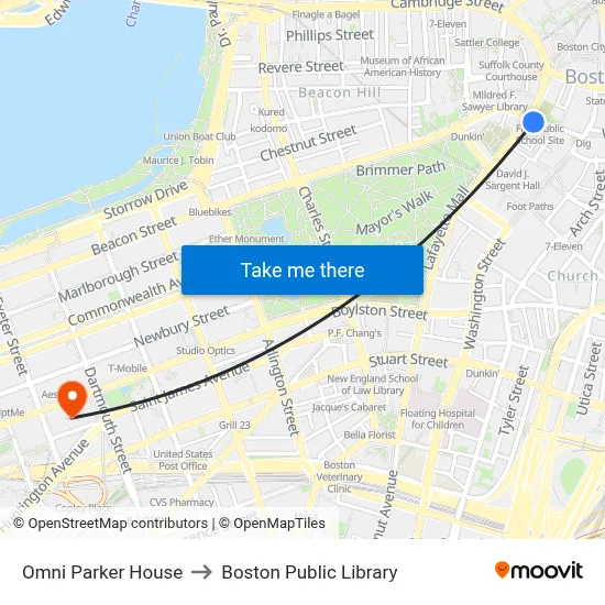 Omni Parker House to Boston Public Library map