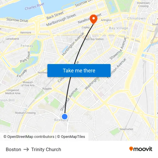 Boston to Trinity Church map