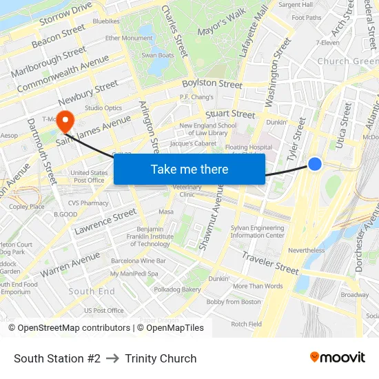 South Station #2 to Trinity Church map