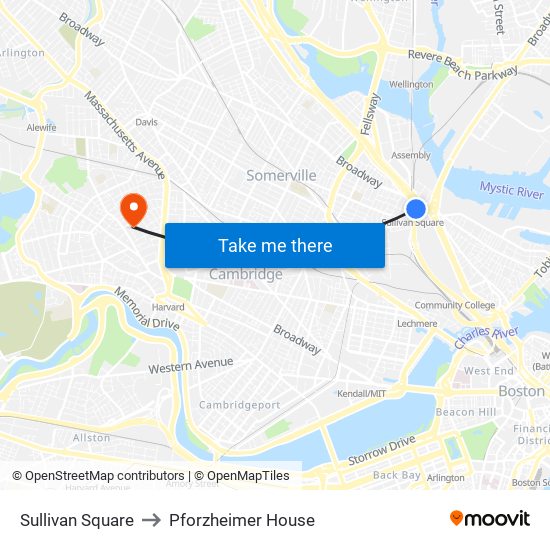 Sullivan Square to Pforzheimer House map