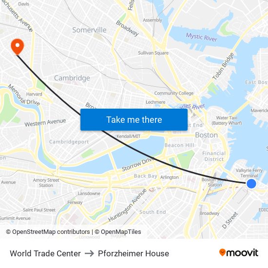 World Trade Center to Pforzheimer House map