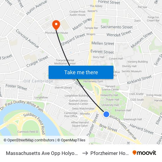 Massachusetts Ave Opp Holyoke St to Pforzheimer House map
