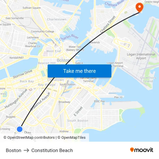 Boston to Constitution Beach map
