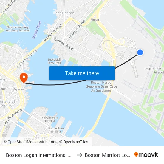 Boston Logan International Airport (Bos) to Boston Marriott Long Wharf map
