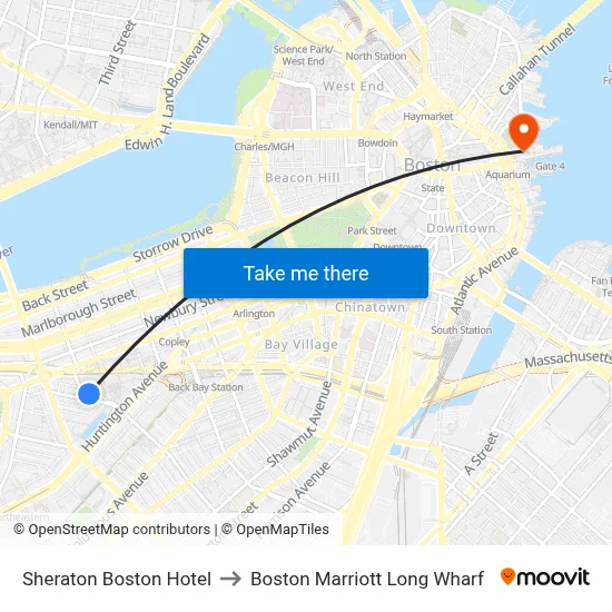 Sheraton Boston Hotel to Boston Marriott Long Wharf map