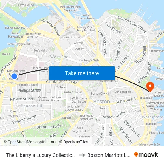 The Liberty a Luxury Collection Hotel Boston to Boston Marriott Long Wharf map