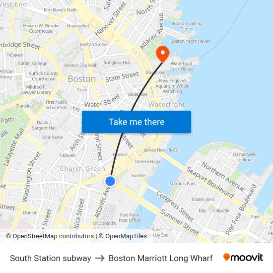 South Station subway to Boston Marriott Long Wharf map