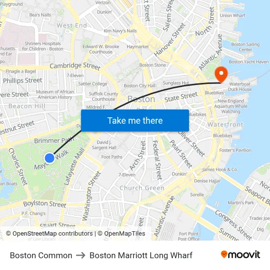 Boston Common to Boston Marriott Long Wharf map