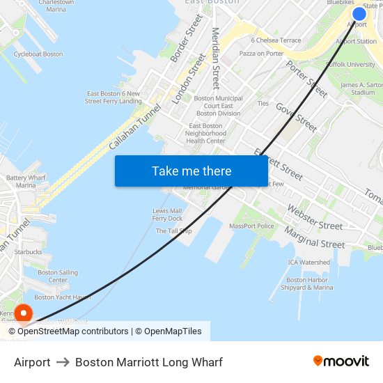 Airport to Boston Marriott Long Wharf map