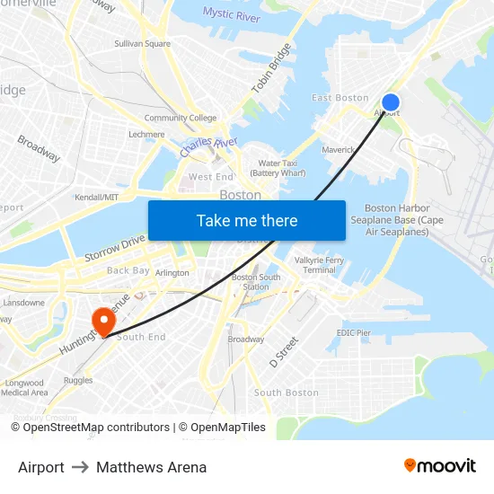 Airport to Matthews Arena map