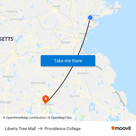 Liberty Tree Mall to Providence College map