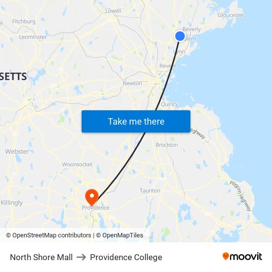 North Shore Mall to Providence College map