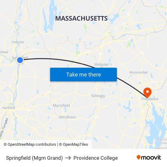 Springfield (Mgm Grand) to Providence College map
