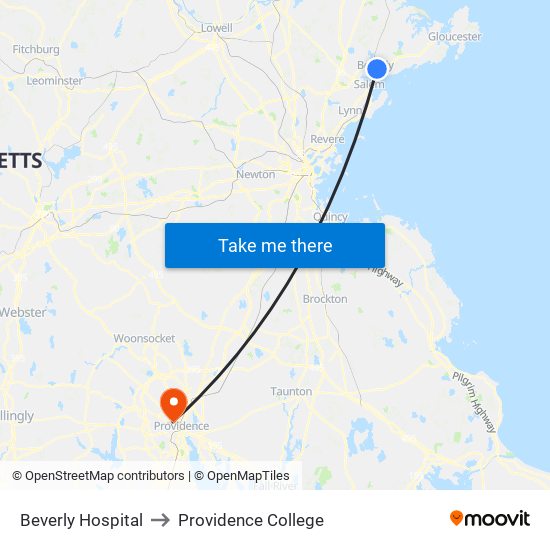 Beverly Hospital to Providence College map