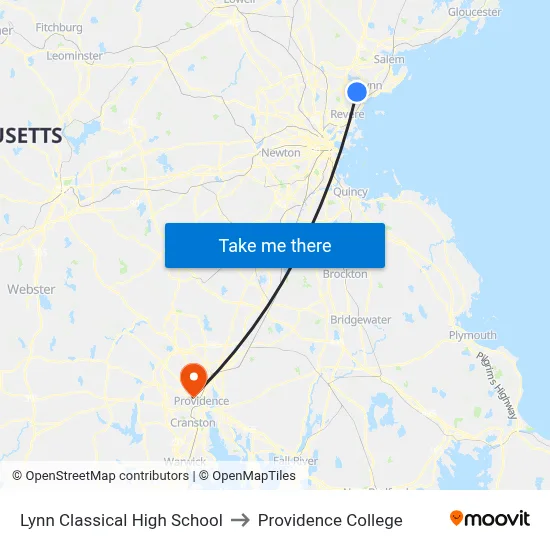 Lynn Classical High School to Providence College map