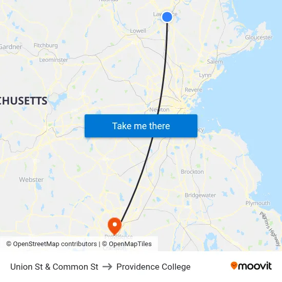 Union St & Common St to Providence College map