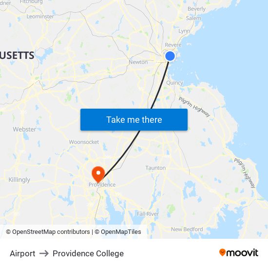 Airport to Providence College map