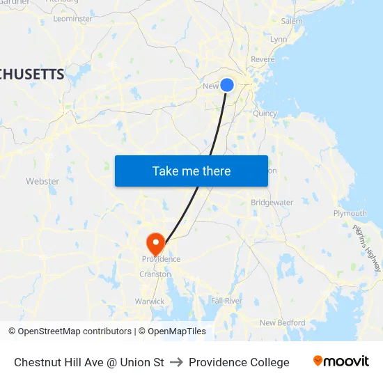 Chestnut Hill Ave @ Union St to Providence College map