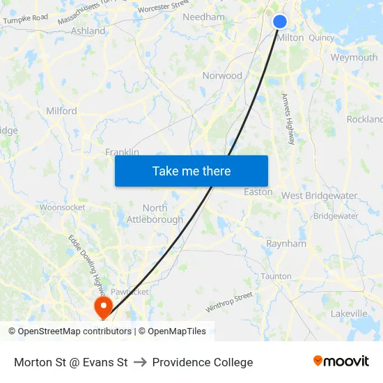 Morton St @ Evans St to Providence College map