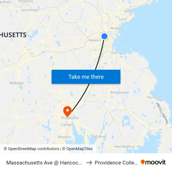 Massachusetts Ave @ Hancock St to Providence College map