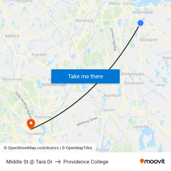 Middle St @ Tara Dr to Providence College map