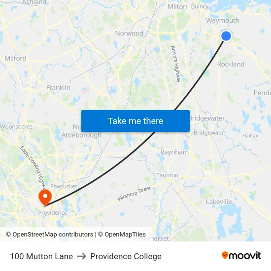 100 Mutton Lane to Providence College map
