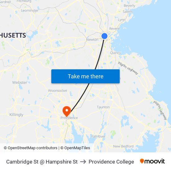 Cambridge St @ Hampshire St to Providence College map