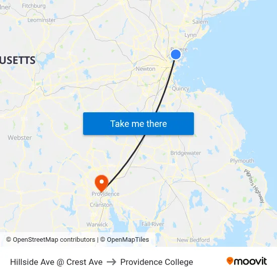 Hillside Ave @ Crest Ave to Providence College map