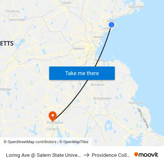 Loring Ave @ Salem State University to Providence College map