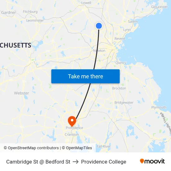 Cambridge St @ Bedford St to Providence College map