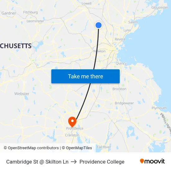 Cambridge St @ Skilton Ln to Providence College map
