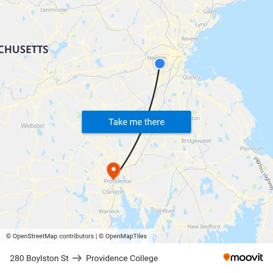 280 Boylston St to Providence College map