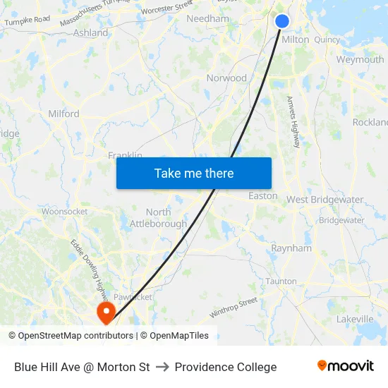 Blue Hill Ave @ Morton St to Providence College map