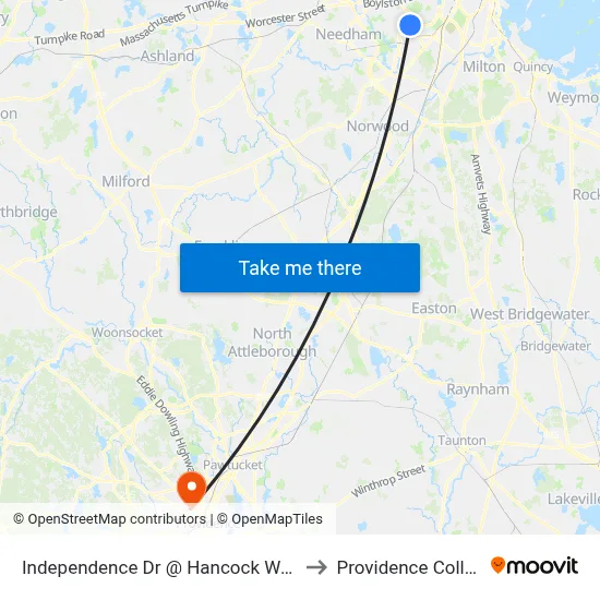 Independence Dr @ Hancock Woods to Providence College map