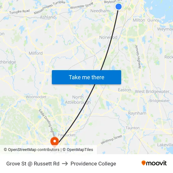 Grove St @ Russett Rd to Providence College map