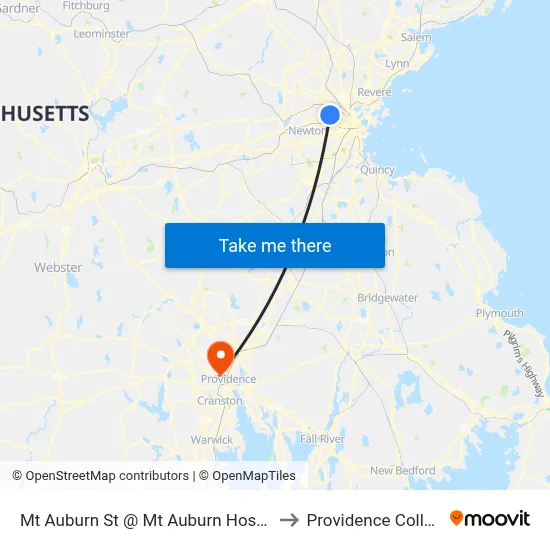 Mt Auburn St @ Mt Auburn Hospital to Providence College map