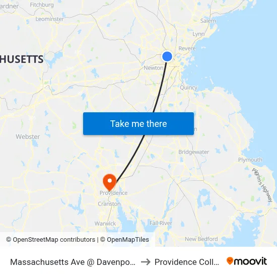 Massachusetts Ave @ Davenport St to Providence College map